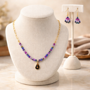 Violet Aura Drop Necklace and Earrings